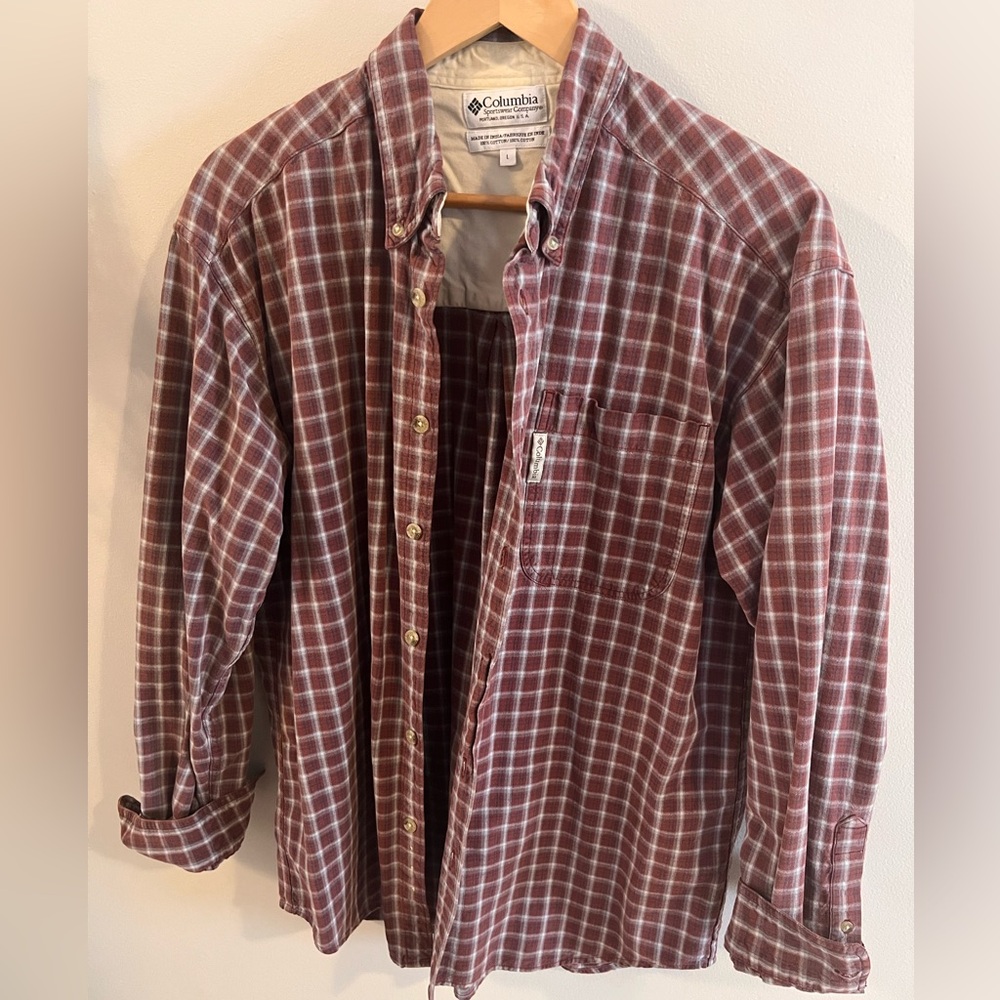 Vintage Columbia Men's Red Plaid Casual Shirt